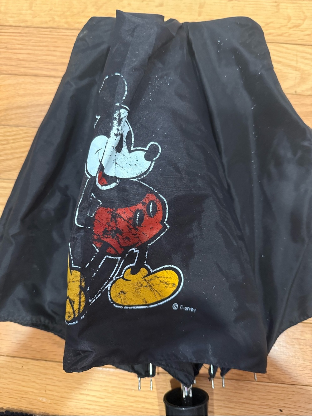 Disney Black Umbrella with Mickey Mouse Red & Yellow Accents Vintage